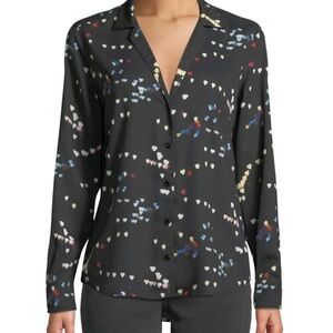 Equipment Adalyn Refracted Heart Print Button Down Shirt Blouse Black Size Small